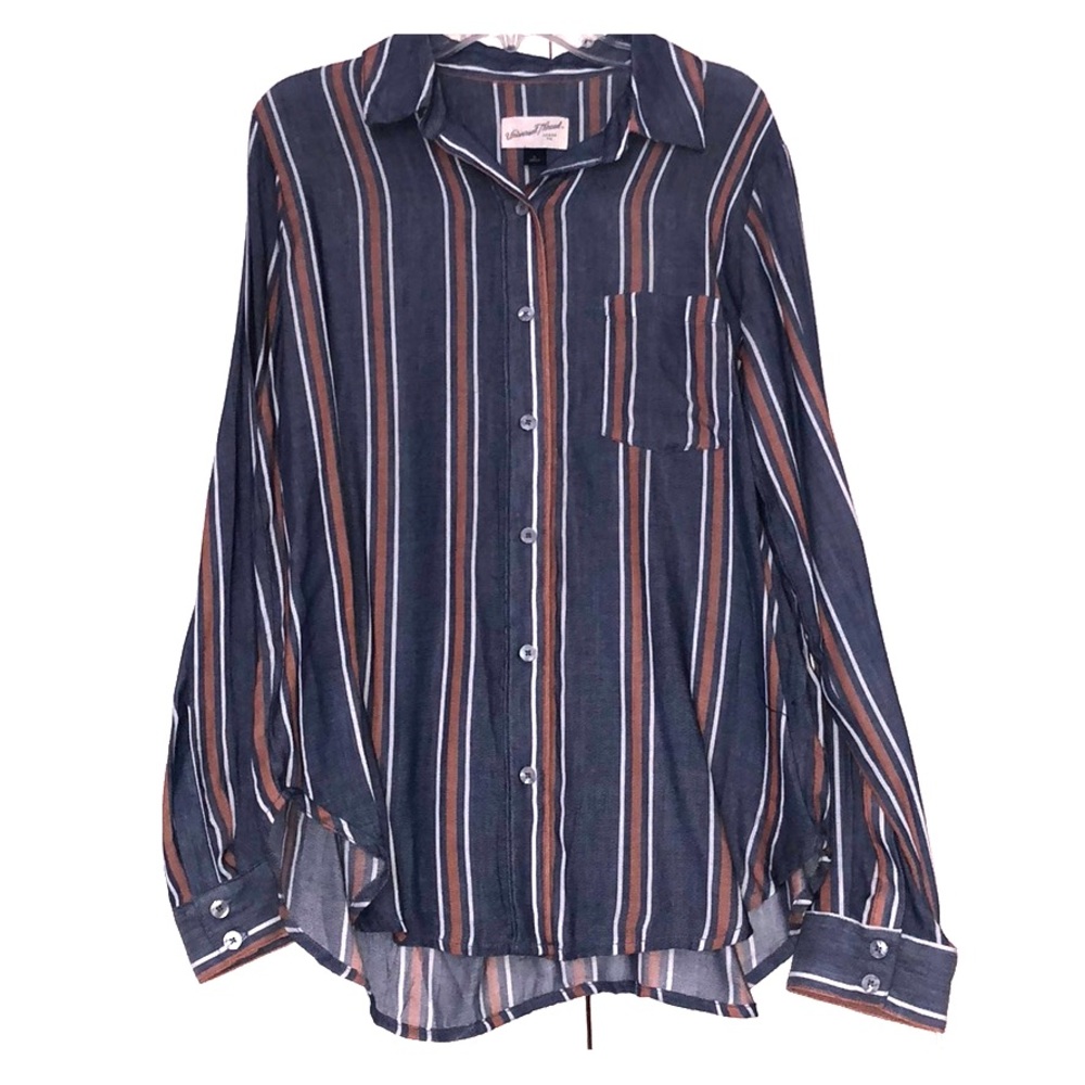 Blue & Tan Universal Thread Button Up NWT!